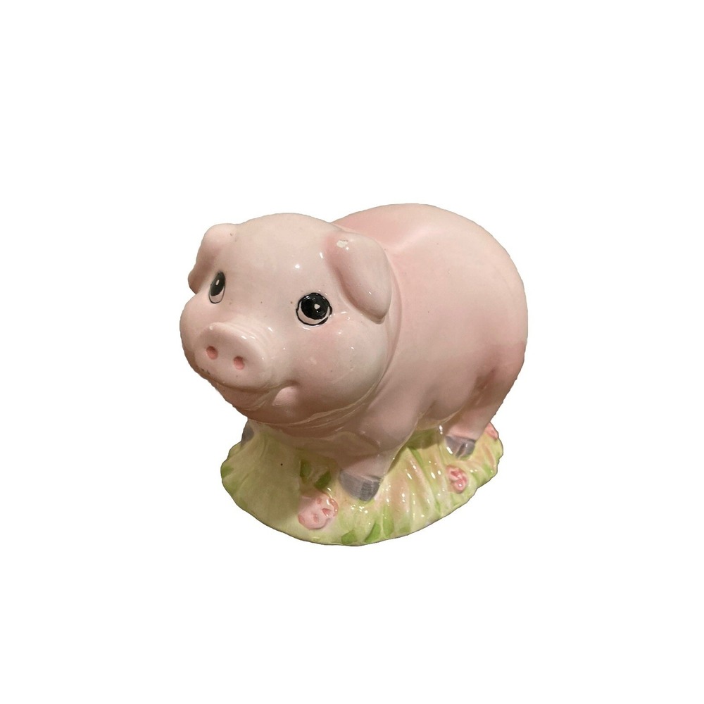 Vintage Whimsical Cottagecore Ceramic Pig Figurine Farmhouse Decor Floral Base